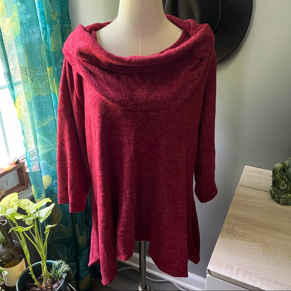 New Directions Curvy Belk Red Cowl Neck Sweater Size 1X